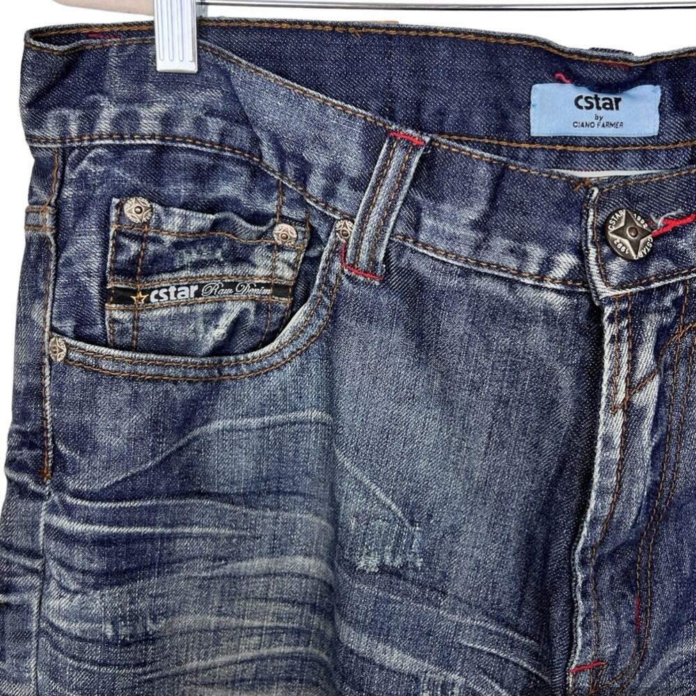 cstar by Ciano Farmer Y2K Boot Cut Jeans 38x35 Faded Distressed - Picture 2 of 7